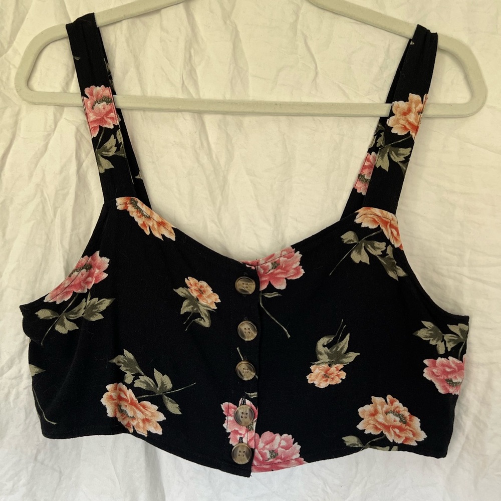 Black Floral Crop Top